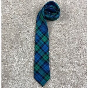 Campbell Tartan Plaid Wool Tie Mens Blue Green Black Made in Scotland 56 Inch